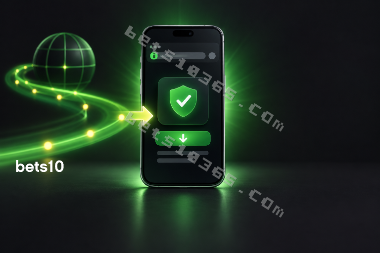 Koyu zeminde yeşil ışık yolu ve doğrulama simgesiyle çevrelenen telefon, bets10 app link kontrolünü temsil ediyor.